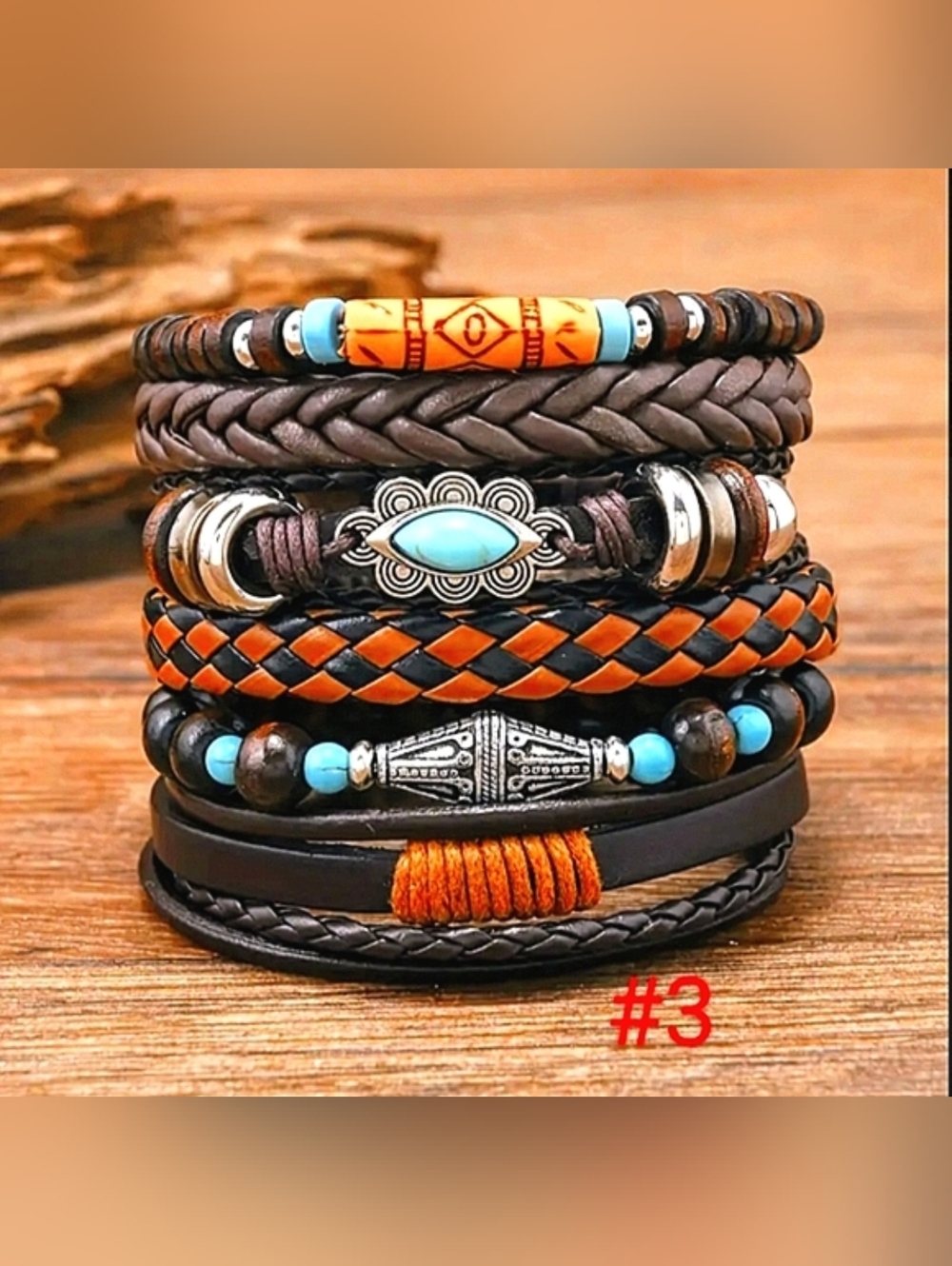 Bohemian Bracelets Brown Turquoise Silvery 6-piece  Set Hippie Style Jewelry - Picture 4 of 10